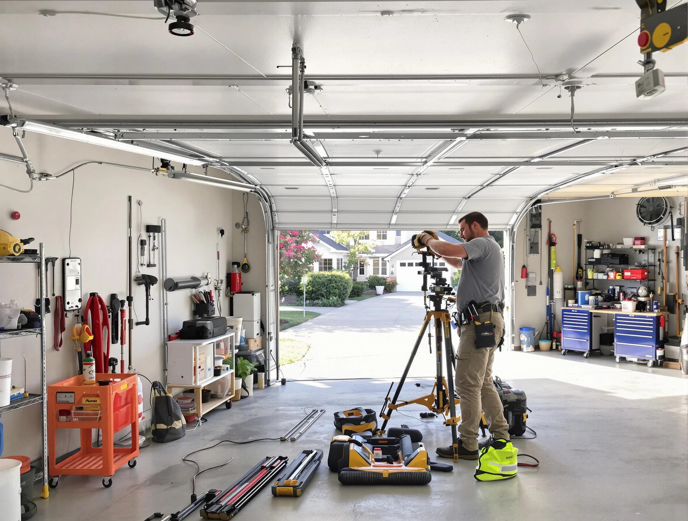 Bloomfield Garage Door Repair specialist performing laser-guided track alignment in Bloomfield