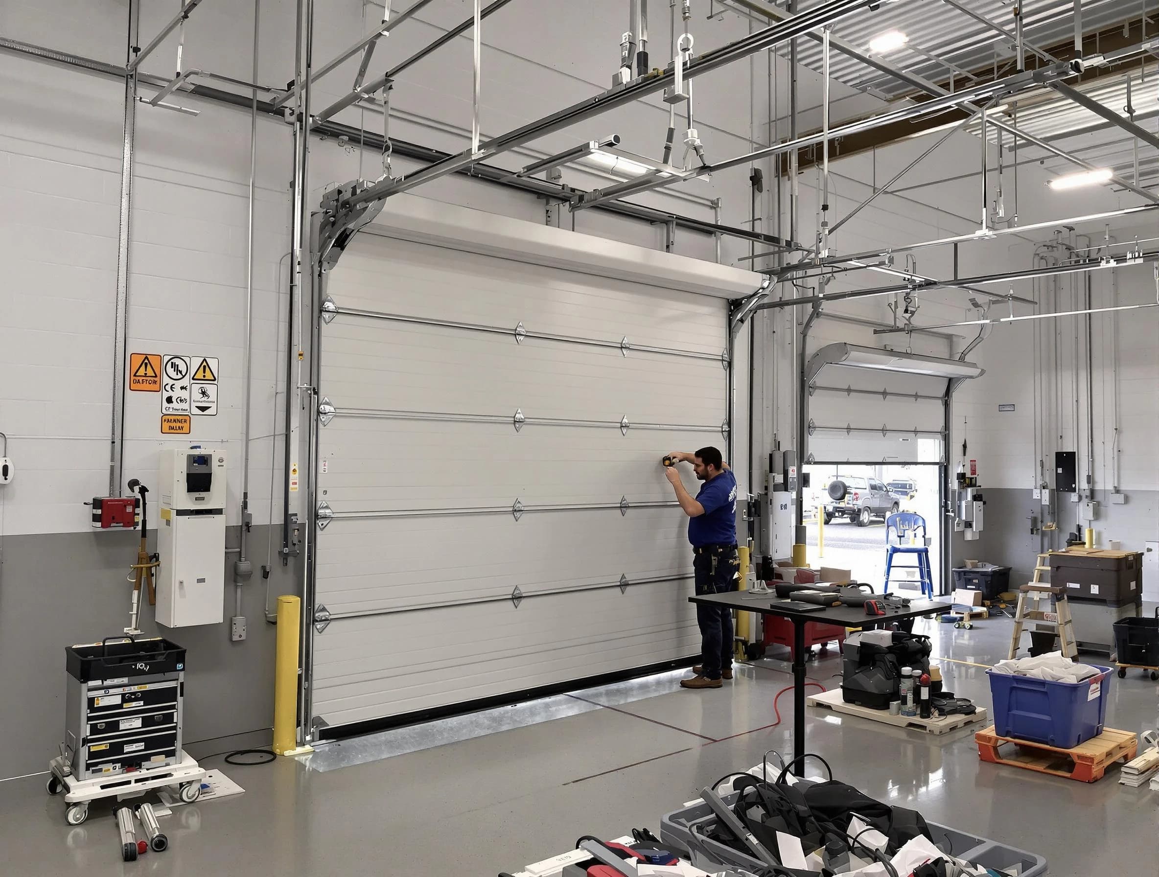 Commercial garage door repair being performed by Bloomfield Garage Door Repair expert in Bloomfield