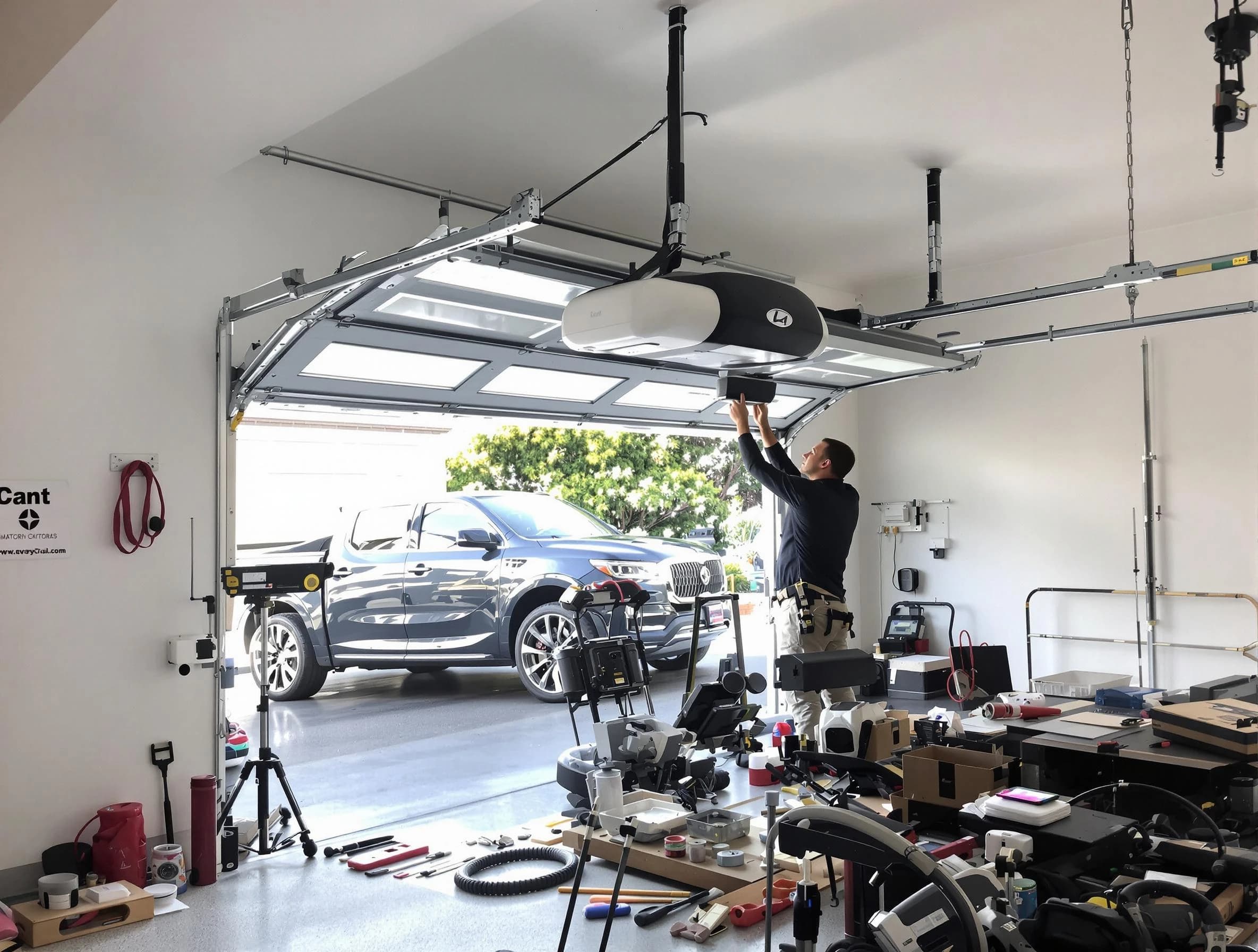 Bloomfield Garage Door Repair specialist installing smart garage door opener system in Bloomfield home
