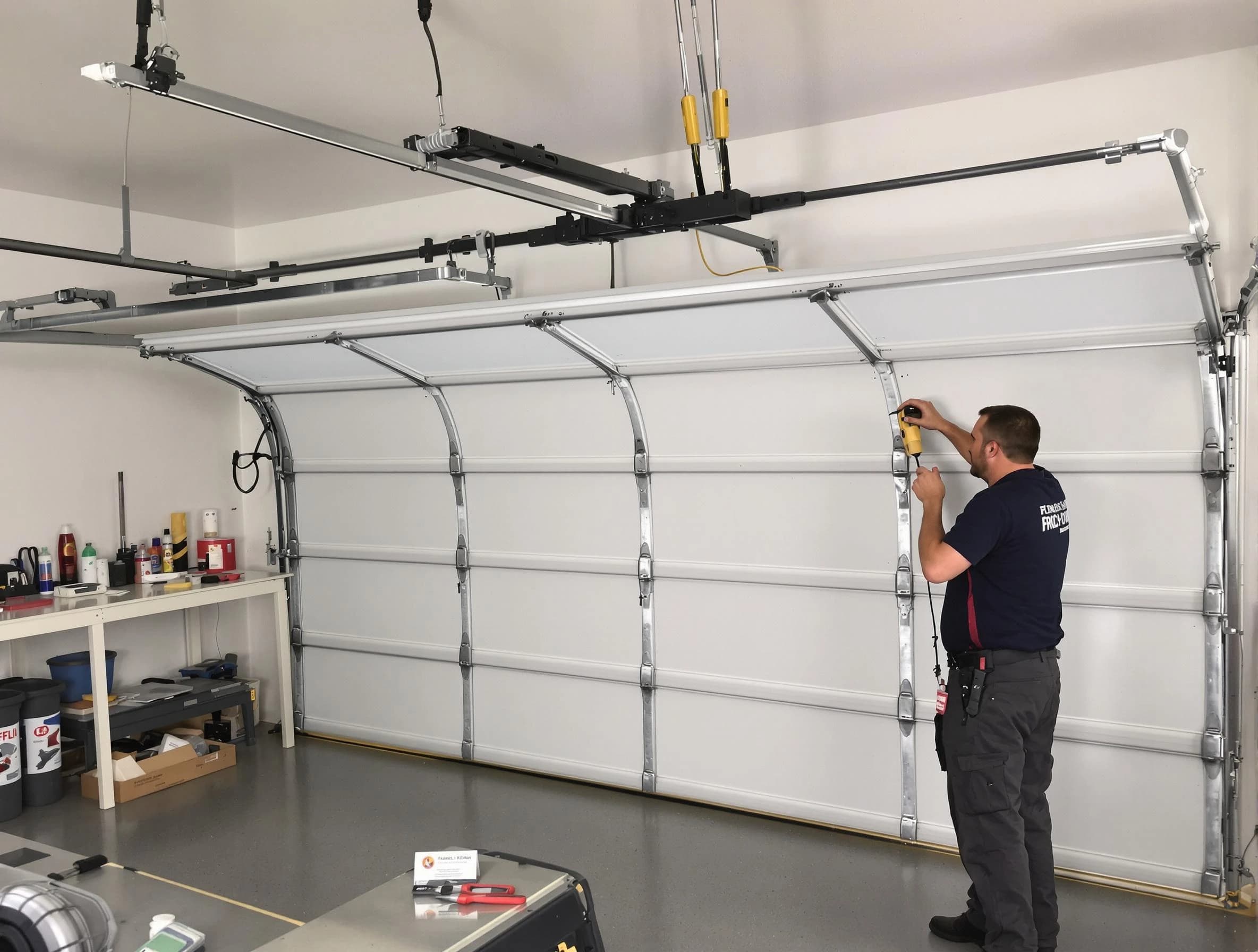Bloomfield Garage Door Repair certified technician performing overhead door system repair in Bloomfield